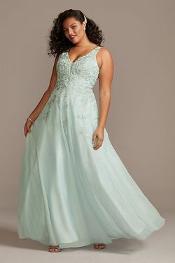 David's Bridal Blue Size 24 Floor Length 50 Off Plus Size Ball gown on Queenly