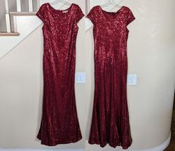 Style Burgundy Red Short Sleeve Sequined Sheath Formal Gown Ricarica Red Size 10 Polyester Sequin Military Jewelled Mermaid Dress on Queenly