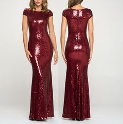 Style Burgundy Red Short Sleeve Sequined Sheath Formal Gown Ricarica Red Size 10 Polyester Sequin Military Jewelled Mermaid Dress on Queenly