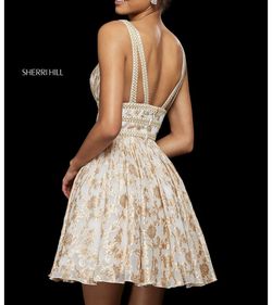 Style 52965 Sherri Hill Gold Size 6 Tulle A-line Fitted Cocktail Dress on Queenly