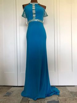 Sherri Hill Blue Size 4 Military Floor Length Straight Dress on Queenly