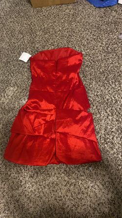 Pacific plex Red Size 0 Fun Fashion Silk Midi Strapless Cocktail Dress on Queenly
