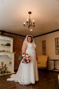 Style 3413 Plus Size Kenneth Winston White Size 28 Lace Floor Length Plus Size Belt A-line Dress on Queenly