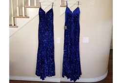 Cinderella Divine Blue Size 4 Polyester Sequin Sequined Sheer Mermaid Dress on Queenly