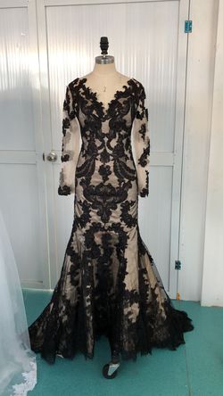 Style Sheer long sleeve beaded lace dress Darius Cordell Black Size 8 Custom Sheer Floor Length Straight Dress on Queenly