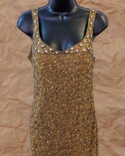 Badgley Mischka Gold Size 2 Pageant Silk Vintage Cocktail Dress on Queenly