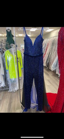 Johnathan Kayne Blue Size 6 Black Tie Jumpsuit Dress on Queenly