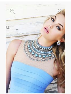 Sherri Hill Blue Size 12 Jewelled Plus Size Mini Cocktail Dress on Queenly
