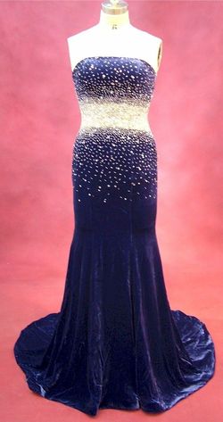 Style 2009mm strapless crystal beaded evening gown Darius Cordell Blue Size 6 Black Tie Straight Dress on Queenly