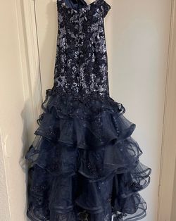 Jovani Blue Size 4 Black Tie Mermaid Dress on Queenly