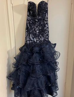 Jovani Blue Size 4 Black Tie Floor Length Navy Mermaid Dress on Queenly