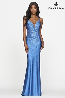 Style S10500 Faviana Blue Size 00 Jersey Straight Dress on Queenly