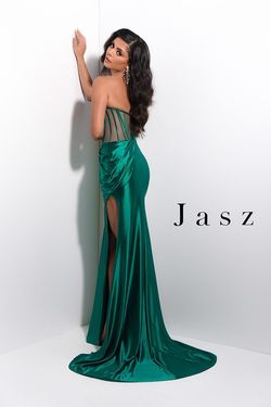 Style 7200 Jasz Couture Green Size 6 Tall Height Emerald Side slit Dress on Queenly