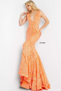 Style 59762 Jovani Orange Size 2 Tall Height Jewelled Mermaid Dress on Queenly