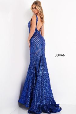 Style 59762 Jovani Blue Size 4 Tall Height Jewelled Mermaid Dress on Queenly