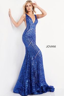 Style 59762 Jovani Blue Size 4 Tall Height Jewelled Mermaid Dress on Queenly