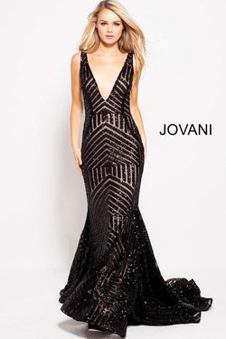 Style 59762 Jovani Black Size 4 Tall Height Jewelled Mermaid Dress on Queenly