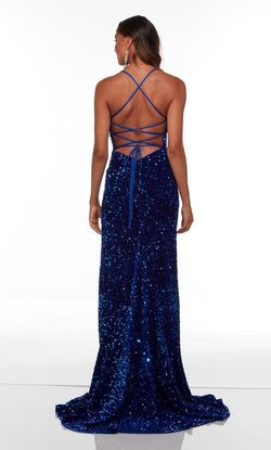 Style 61147 Alyce Paris Blue Size 00 Sequined Tall Height Side slit Dress on Queenly