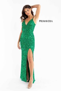 Style 3295 Primavera Green Size 0 Floor Length Side slit Dress on Queenly