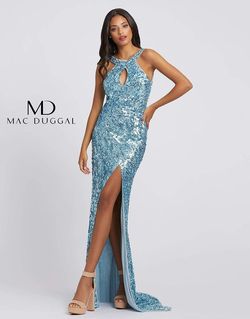 Style 3434A Mac Duggal Blue Size 4 Sequined Tall Height Pageant Side slit Dress on Queenly