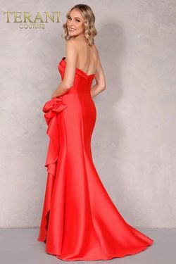 Style 2111P4019 Terani Couture Red Size 16 Tall Height Silk Mermaid Dress on Queenly