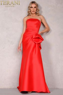 Style 2111P4019 Terani Couture Red Size 16 Tall Height Silk Mermaid Dress on Queenly