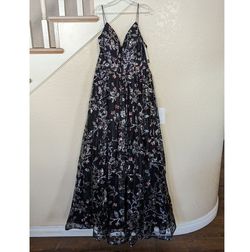 Style Gunmetal & Black Floral Sequined A-line Formal Ball Gown Cinderella Divine Black Tie Size 14 Wednesday Floor Length A-line Ball gown on Queenly
