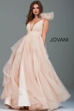 Jovani Nude Size 0 Plunge Ruffles V Neck Ball gown on Queenly