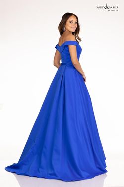 Style 90097 Abby Paris Blue Size 16 Tall Height Satin Floor Length Ball gown on Queenly