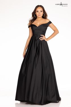 Style 90097 Abby Paris Black Tie Size 24 Satin Ball gown on Queenly