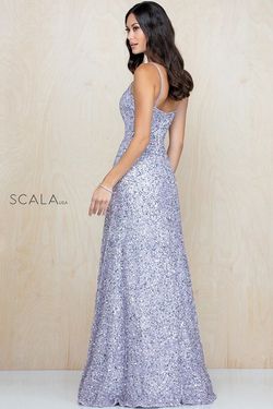Style 60109 Scala Blue Size 6 Black Tie Jewelled Straight Dress on Queenly