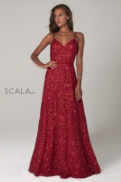 Style 60109 Scala Red Size 8 Black Tie Tall Height Straight Dress on Queenly