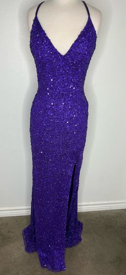 Primavera Purple Size 4 Military Floor Length Jewelled Straight Dress on Queenly