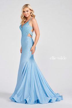 Style EW122001 Ellie Wilde Blue Size 2 V Neck Tall Height Floor Length Mermaid Dress on Queenly