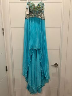 Tony Bowls Blue Size 2 Floor Length Homecoming Jewelled Train Dress on Queenly