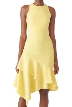 Theia Yellow Size 2 Midi Free Shipping Pageant Cocktail Dress on Queenly