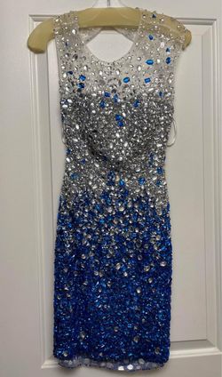 Jovani Blue Size 2 Black Tie Homecoming Prom Midi Cocktail Dress on Queenly