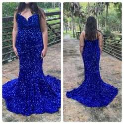 Portia and Scarlett Blue Size 12 Black Tie Mermaid Dress on Queenly