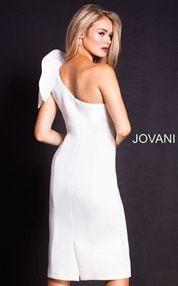 Jovani White Size 6 Interview Midi Bridal Shower Cocktail Dress on Queenly