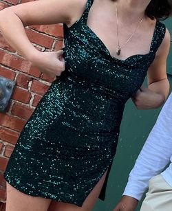 Lucy In The Sky Green Size 2 Prom Sequin Emerald Sorority Side slit Dress on Queenly