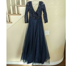 Style 0 Rosemore Couture Blue Size 6 Sequined Sleeves Ball gown on Queenly