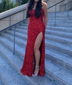 Sherri Hill Red Size 4 Train Floor Length Free Shipping Side Slit Straight Dress on Queenly