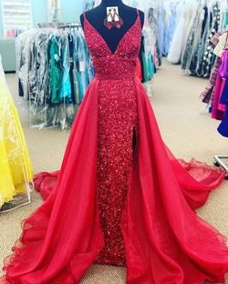 Ashley Lauren Red Size 12 Overskirt Pageant Jewelled Black Tie Side Slit A-line Dress on Queenly