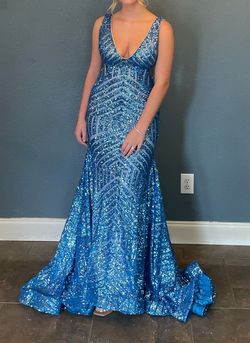 Jovani Blue Size 0 Black Tie Pageant Mermaid Dress on Queenly