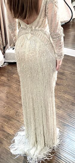 Sherri Hill White Size 6 Floor Length Jewelled Fringe Straight Dress on Queenly