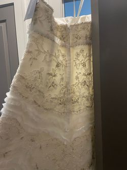 Oleg Cassini White Size 10 Prom Floor Length Wedding Train Dress on Queenly