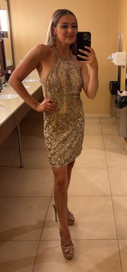 Jovani Gold Size 0 Floor Length Euphoria Cocktail Dress on Queenly