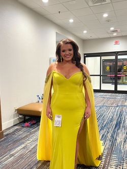 Jovani Yellow Size 14 Pageant Plus Size Side slit Dress on Queenly