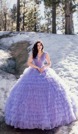Jovani Purple Size 4 Sweetheart Tulle Plunge Ball gown on Queenly