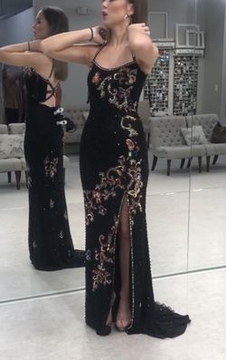 Sherri Hill Black Size 0 Embroidery Floor Length Side Slit Jewelled Straight Dress on Queenly